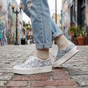 Vans Platform Sneakers Floral Checkerboard Lace Up Women 9 Casual